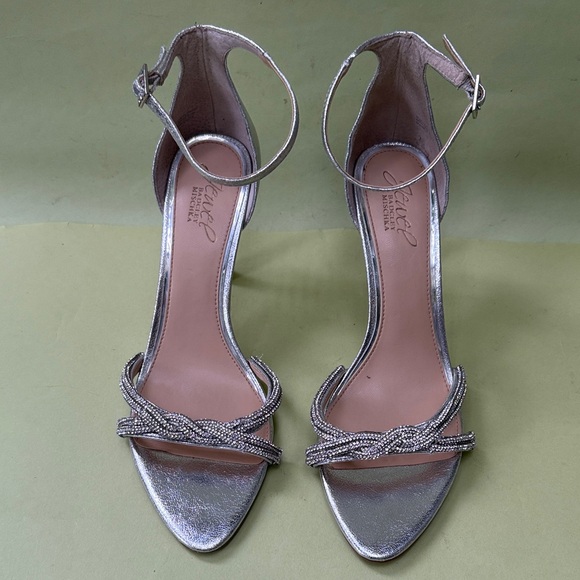 Badgley Mischka Silver Strappy Heels - Picture 1 of 11